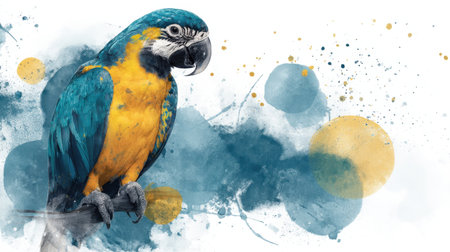 Stunning portrayal of a blue and yellow macaw against an artistic background. This vibrant image captures the beauty and elegance of nature, perfect for wildlife enthusiasts.の素材