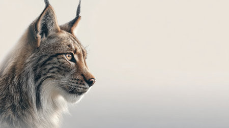 This stunning portrait showcases a lynx in profile, highlighting its beautiful features against a soft, neutral background, evoking a sense of serenity and wild elegance.の素材