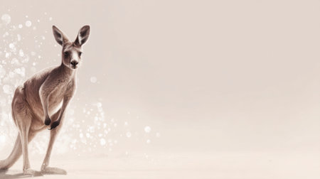 A stunning portrayal of a kangaroo captured in a serene moment, featuring soft tones and gentle sparkle, emphasizing wildlife beauty and natural grace in its habitat.の素材