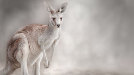 A serene kangaroo stands poised against a softly blurred background, showcasing its unique anatomy and elegance, perfect for wildlife or nature themes in various projects.の素材