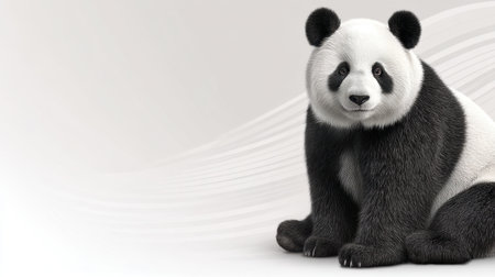 This captivating image features an adorable panda sitting peacefully, highlighting its distinctive black and white markings in a gentle, serene background setting.の素材