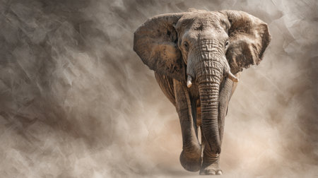 Capture the essence of the wild with this stunning image of an African elephant walking through a textured background, showcasing its natural grace and beauty.の素材