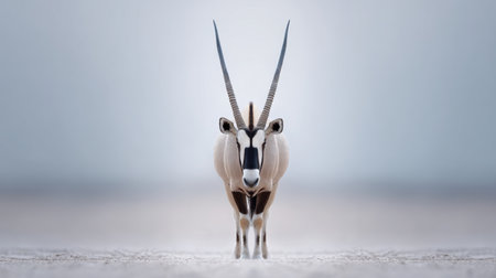 This stunning image captures a large horned antelope standing boldly against a softly blurred background, embodying the beauty and tranquility of its natural habitat.の素材