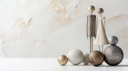 A modern decorative art piece featuring a couple standing beside elegant spheres. This stylish arrangement adds a touch of sophistication to any interior space.の素材