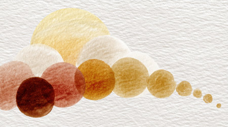 This watercolor artwork features a serene composition of soft circles in warm tones, creating a soothing and elegant visual ideal for various artistic projects.の素材