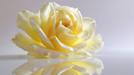 A stunning yellow rose blooms gracefully, showcasing its delicate petals against a soft light backdrop. This image captures the essence of beauty and serenity in nature.の素材
