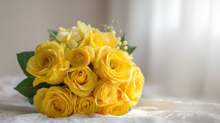 A stunning bouquet of yellow roses radiates beauty and warmth, perfect for enhancing any setting or occasion with its cheerful presence and elegant design.の素材