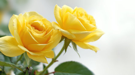 A pair of stunning yellow roses captured in a serene garden, showcasing vibrant petals and exquisite details that embody beauty and warmth in nature's bounty.の素材