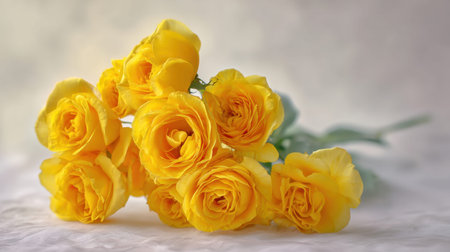 This stunning bouquet of yellow roses captures the essence of beauty and warmth, making it ideal for celebrations, home decor, or special gifts for loved ones.の素材