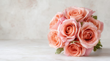 Soft pink roses are delicately arranged in a charming bouquet, capturing the essence of beauty and romance, perfect for celebrating love and special occasions.の素材