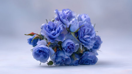 A serene arrangement of delicate light blue roses showcases the beauty of nature. Perfect for weddings, events, or as a stunning decorative element in various designs.の素材