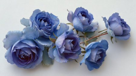 This beautiful image features a delicate arrangement of blue roses on a soft background, showcasing the elegance and charm of these stunning blooms ideal for decoration.の素材