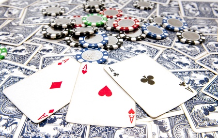 aces with poker chipsのeditorial素材