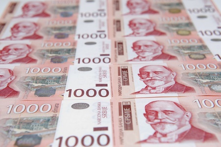 serbian currency - banknote of thousand dinarsの写真素材