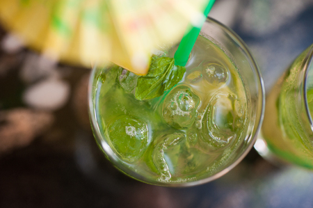 Close up top view of mojito cocktailの写真素材