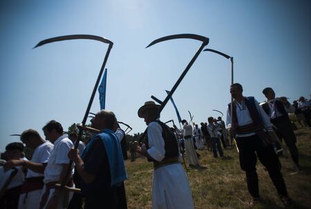 RAJAC, SERBIA - JULY 19, 2015: Mowing on Rajac mountain, traditional competiton in Central Serbia,...