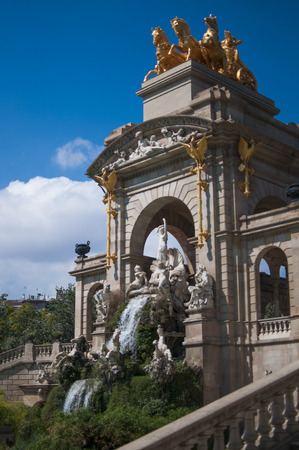 BARCELONA, SPAIN - SEPTEMBER 8, 2014: The Parc de la Ciutadella fountain designed by Josep Fontsere in Barcelona.The Parc de la Ciutadella is a park on the northeastern edge of Ciutat Vella, Barcelonaのeditorial素材