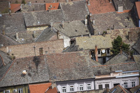 NOVI SAD, SERBIA - MARCH 30, 2017: View of old rooftops of Petrovaradin from top of fortress. Founded by Celts, Petrovaradin in now a city minicipality. Lying across the river Danube from the main part of Novi Sadのeditorial素材