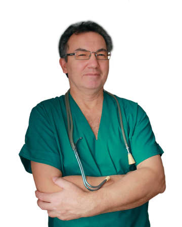 Portrait of a confidence smiling doctor isolated on white background.の写真素材