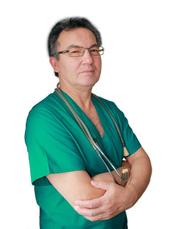 Portrait of a confidence smiling doctor isolated on white background.の写真素材