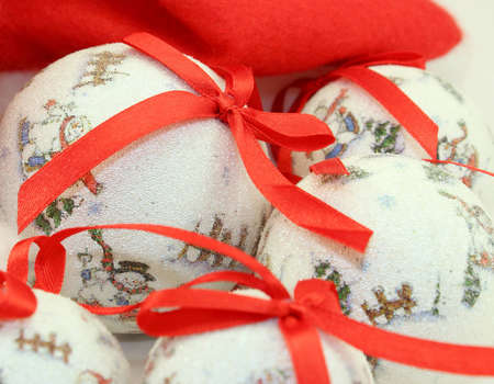 Christmas Baubles with Red Ribbonons.の写真素材