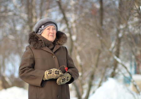 Winter portrait of the old womanの写真素材