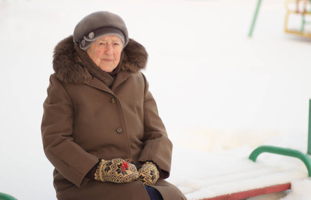 Winter portrait of the old womanの写真素材