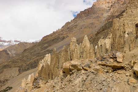 Sandy hills high in the mountains in the Himalayas.の写真素材