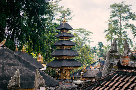 Balinese traditional temples roofs made of strawの写真素材