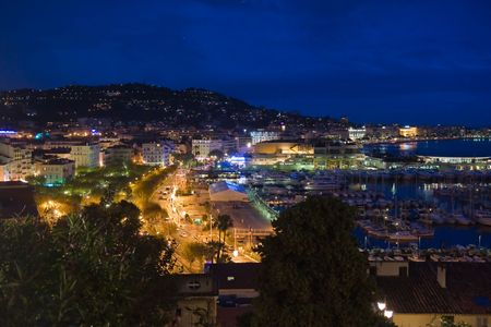 Cannes (France) at nightの写真素材