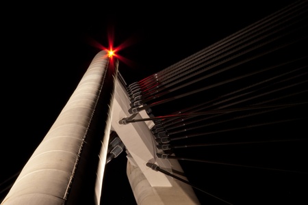 Cable stayed bridge by night in the Netherlandsの写真素材