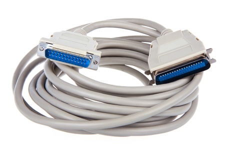 Computer cable with D-sub 25 pin connector isolated on white