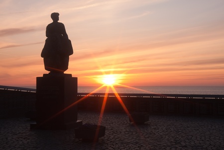 Statue for the drown fishingman in Urk, the Netherlandsの写真素材