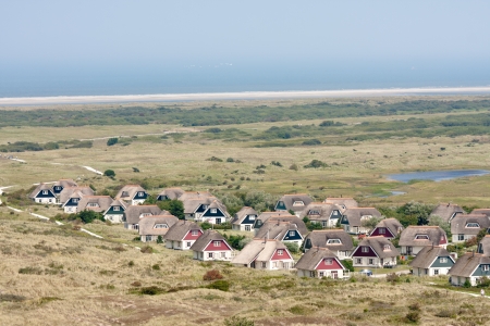 Aerial view of a bungalow park at Ameland, the Netherlandsの写真素材