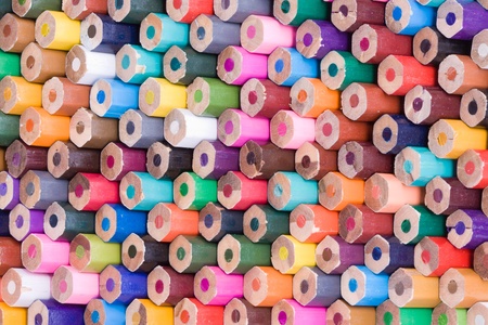 Rear view of many colored wooden pencils