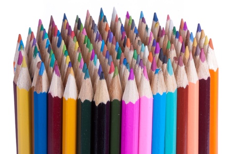 144 colored pencils isolated on whiteの写真素材