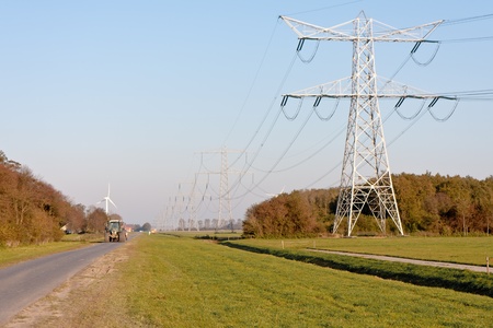 Electricity pylons in Dutch farmland