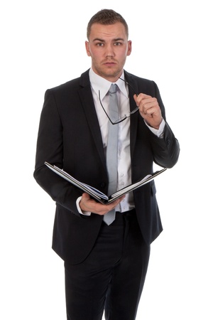 Young businessmen with documents isolated on whiteの写真素材