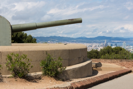 Castle of Montjuic with old canon in Barcelonaのeditorial素材