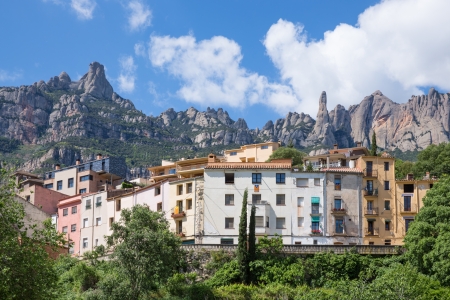 Houses near the mountains of Montserrat, Spainの写真素材