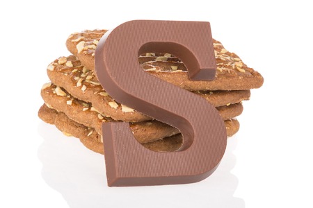 Chocolate letter and speculaas, Dutch sweets at 5 december Sinterklaas partyの写真素材