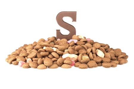 Chocolate letter and ginger nuts, Dutch sweets at 5 december Sinterklaas partyの写真素材