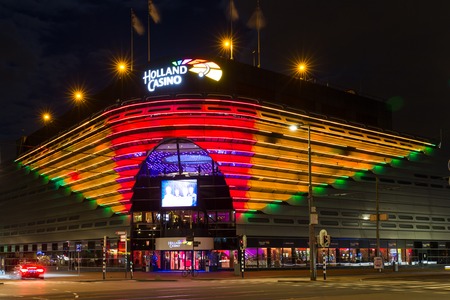 SCHEVENINGEN, THE NETHERLANDS - APR 30:  Night view of Holland Casino in the evening on April 30, 2015 in Scheveningen, The Netherlandsのeditorial素材