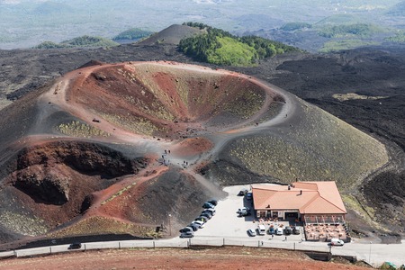 Aerial view of Silvestri crater at the slopes of Mount Etna at the island Sicily, Italyの写真素材