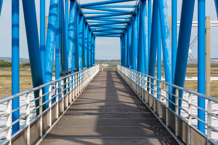 Footbridge over toll booth near Pont de Normandie in Franceの写真素材