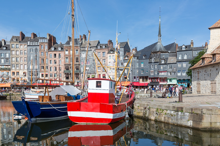 Honfleur, France - August 24, 2017: medieval harbor of Honfleur, Franceのeditorial素材