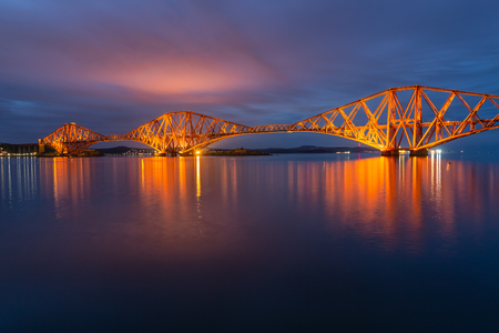 Evening view Forth Bridge, railway bridge over Firth of Forth near Queensferry in Scotlandの写真素材