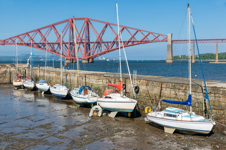 Forth Bridge, railway bridge over Firth of Forth near Queensferry in Scotlandの写真素材