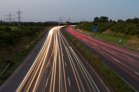 Long exposure sunset over German highway near Cologne in Germany
