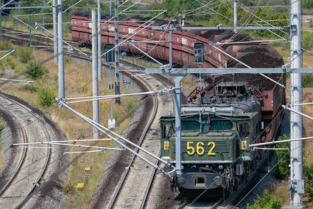 Hambach lignite mine, Germany - June 28 2018: German train transporting brown coals from Hambach...